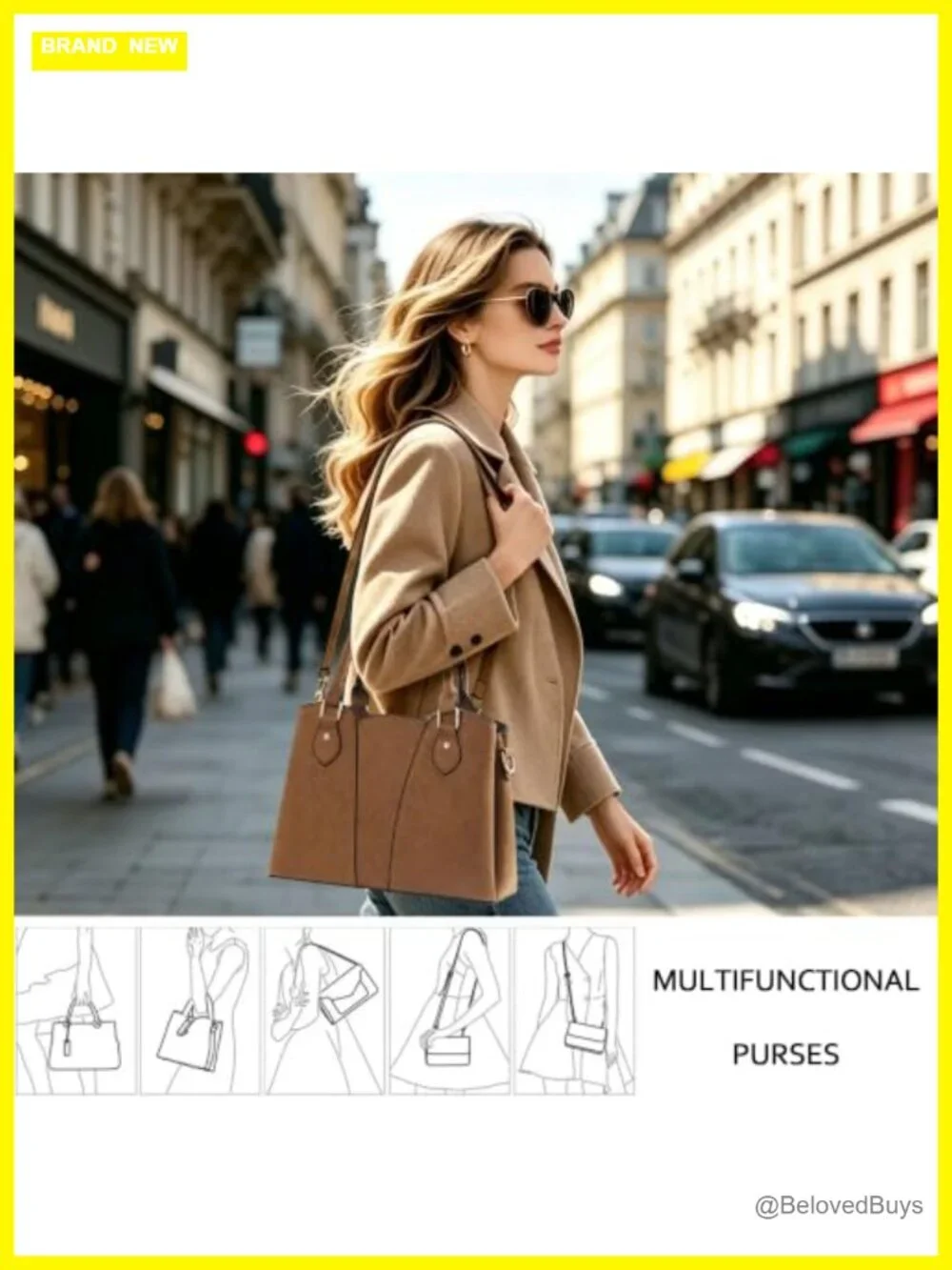 Vegan Leather Crossbody Tote Satchel Handbag with Zipper